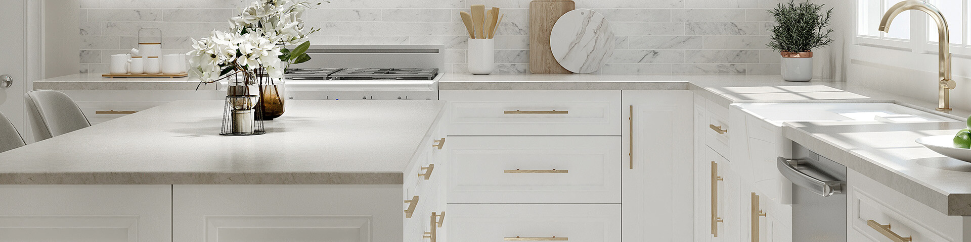 Quick Ship Deco Richmond cabinets in White finish in a new kitchen
