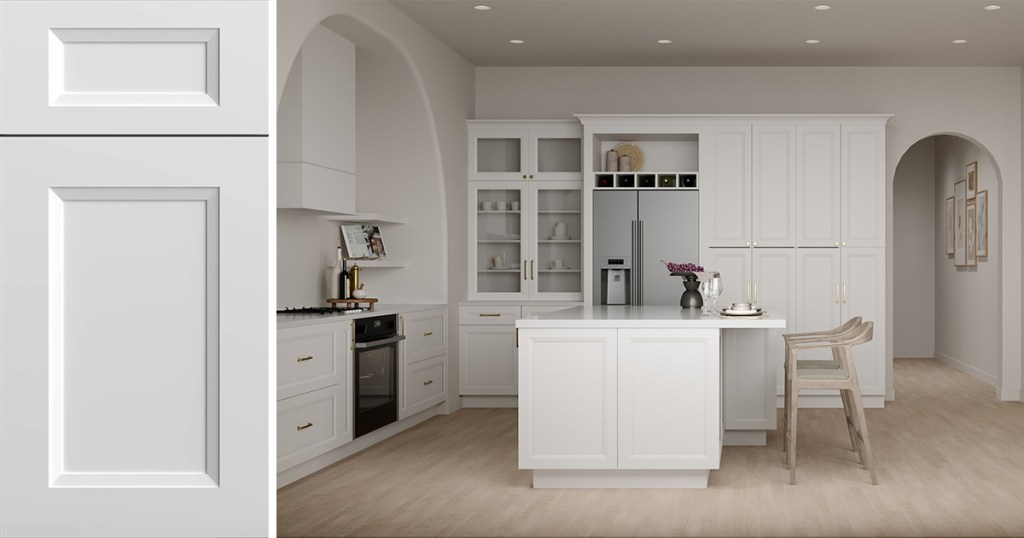 Quick Ship Bevel Sydney cabinets in White finish in a new kitchen