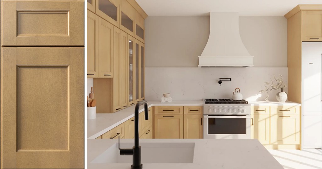 Quick Ship Deco Fusion cabinets in Timber finish in a new kitchen