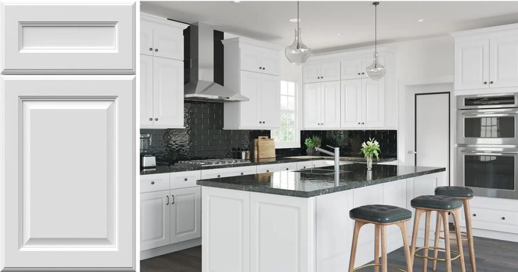 Quick Ship Raised Panel Hallmark cabinets in Frost finish in a new kitchen