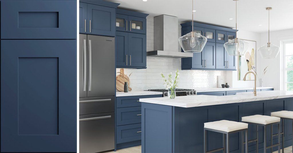 Quick Ship Square Elegant cabinet doors in Ocean finish in a new kitchen