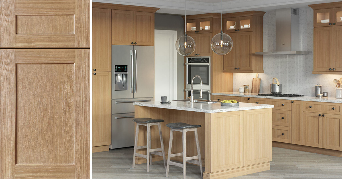Quick Ship Square Hudson cabinet doors in Rift White Oak finish in a new kitchen