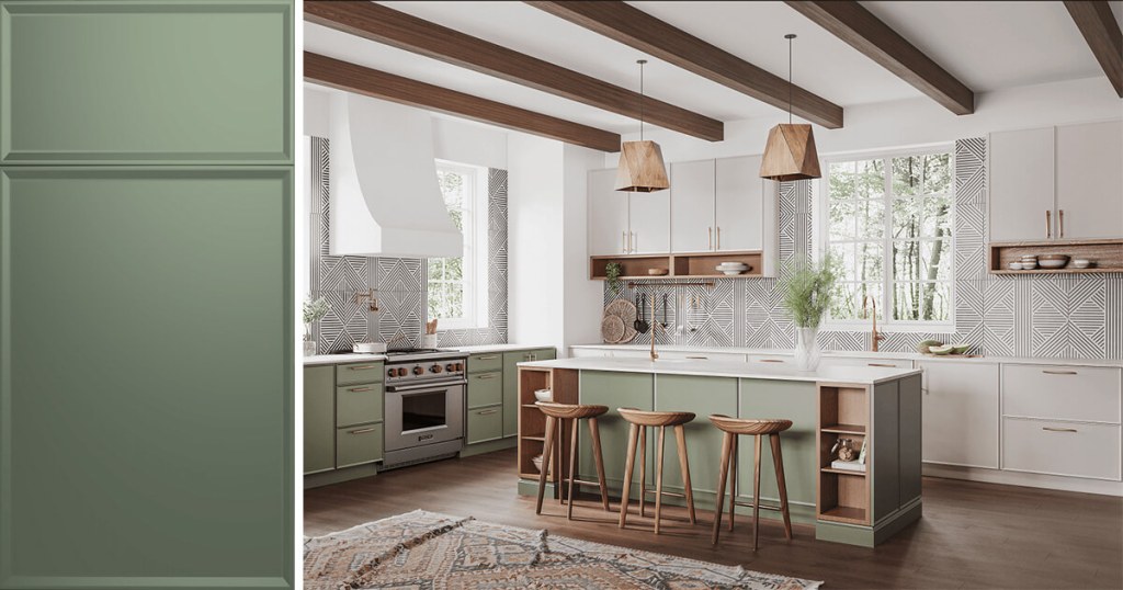 Quick Ship Thin Frame Artisan cabinet doors in Moss finish in a new kitchen