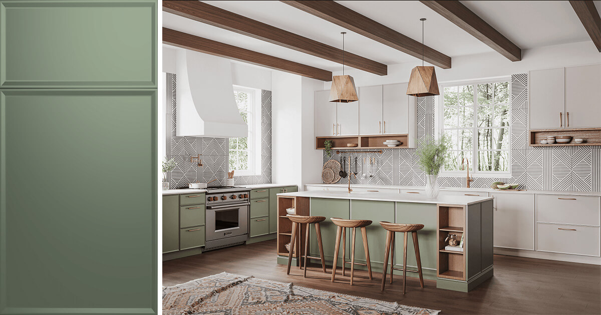 Quick Ship Thin Frame Artisan cabinet doors in Moss finish in a new kitchen