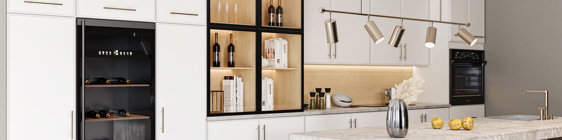 Quick Ship Inverted Thin Frame cabinets in White finish in a redesigned kitchen