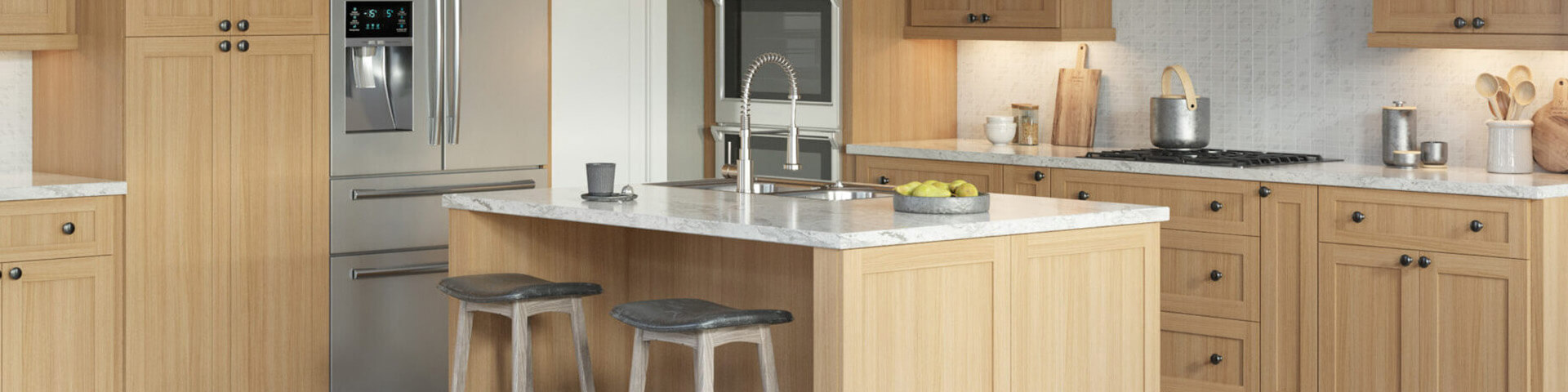 Quick Ship Square Hudson cabinet doors in Rift White Oak finish in a new kitchen